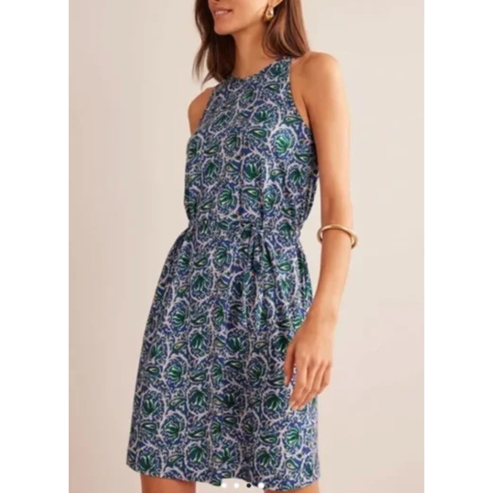 Boden Women's Dress Size 10 (UK 14) Swing Jersey Dress Blue Wave Botanic Vine